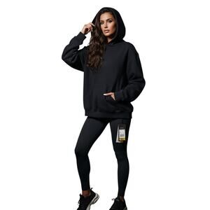 SKIMS Onyx Cotton Fleece Classic Pullover Hoodie - Women’s Size XXS NWT Black